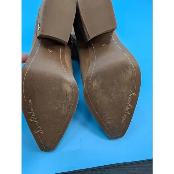 Sam Edelman Wilda Golden Caramel Stacked Block Heeled Pointed Toe Western Boots - Picture 8 of 9